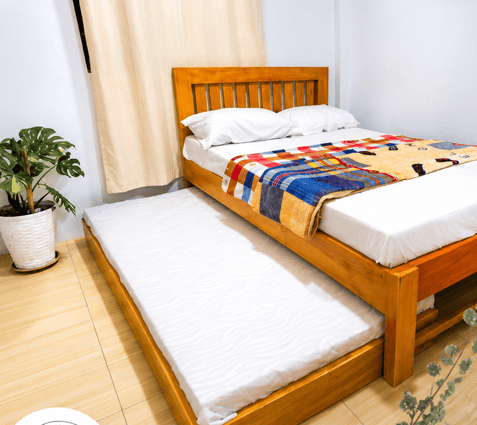 Queen Size Bed & Double Deck Perfect for couples, families, or small groups.